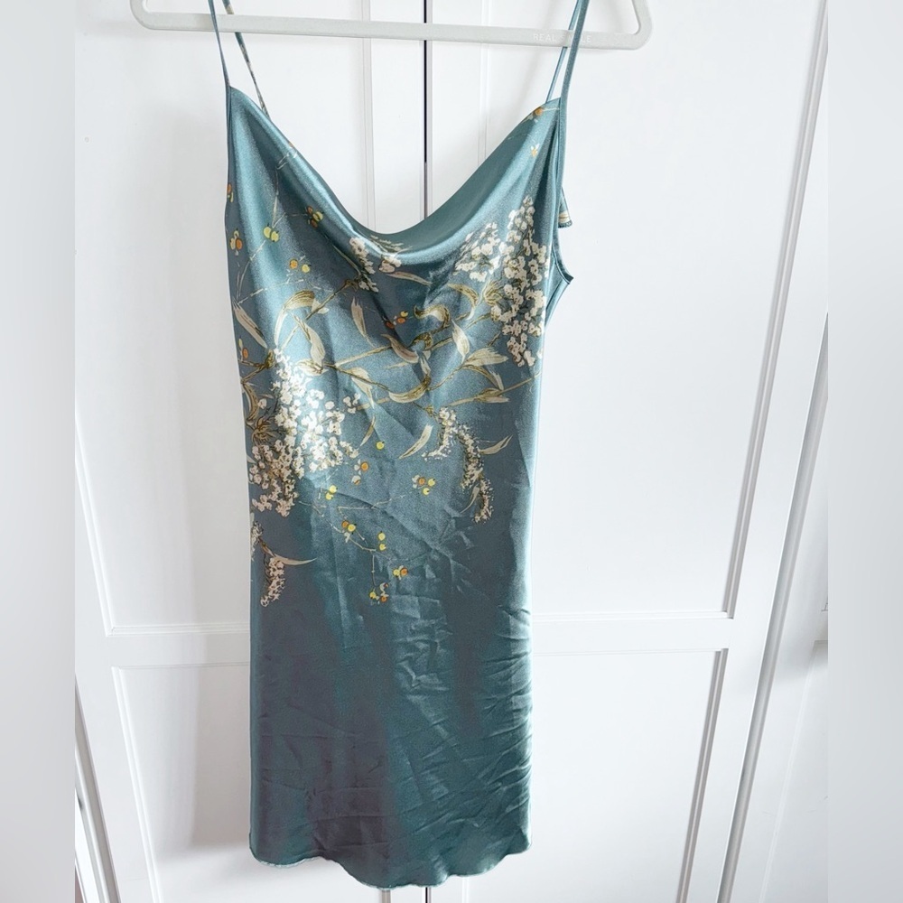 Floral Print Satin Slip Dress Sleepwear Cowl Neck Sz Medium - Picture 4 of 11